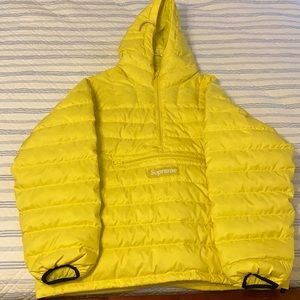 supreme logo tape puffy jacket